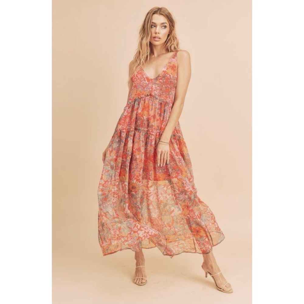 AEMI & CO Violette Maxi Dress In Red Floral Size M